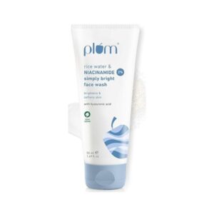 Plum Simply Bright 2% Niacinamide Face Wash With Rice Water | Brightens Skin, Helps Fade Blemishes | Softens & Smoothens Skin | Gentle & Non-Drying | Women & Men | 100% Vegan | 50 ml