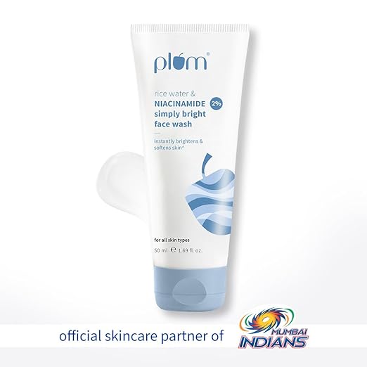 Plum Simply Bright 2% Niacinamide Face Wash With Rice Water | Brightens Skin, Helps Fade Blemishes | Softens & Smoothens Skin | Gentle & Non-Drying | Women & Men | 100% Vegan | 50 ml - Image 2